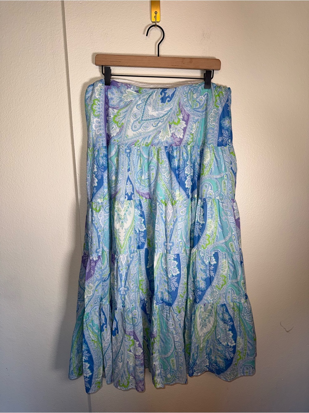LAUREN RALPH LAUREN patchwork pastel paisley print cotton lined maxi skirt L